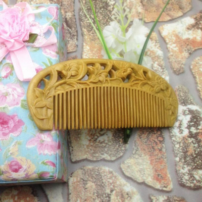 Bamboo Comb With Carved Flowers