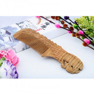 Beautiful Sandalwood Comb With Phenix Carved On Surface