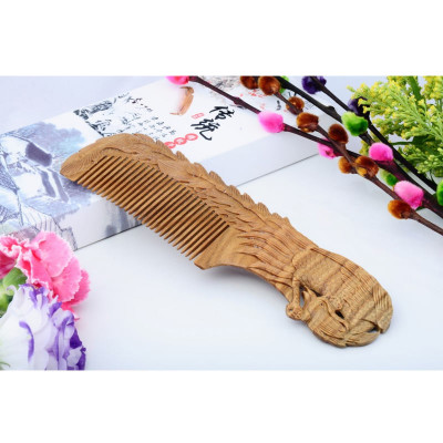 Beautiful Sandalwood Comb With Phenix Carved On Surface