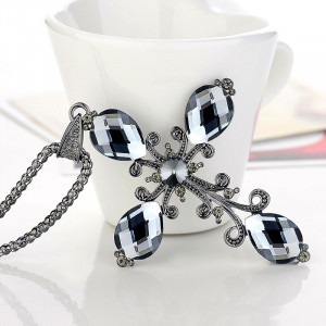 Black Rhinestone Cross Style Necklace
