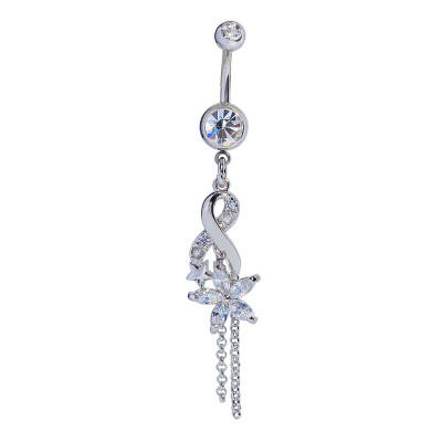 Number 8 And Flower Decorated Belly Ring