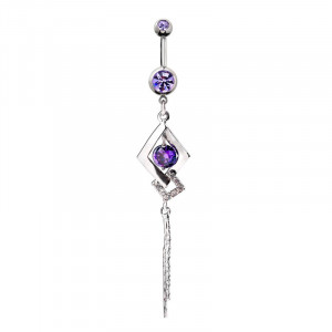 Rhombus Shaped Belly Ring With Zircon Stones