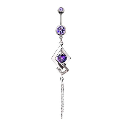 Rhombus Shaped Belly Ring With Zircon Stones