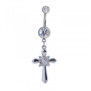 Zircon Decorated Cross Style Belly Ring
