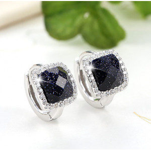 Black Rhinestone 925 Sterling Silver Earrings