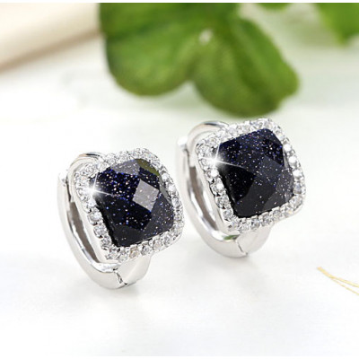 Black Rhinestone 925 Sterling Silver Earrings