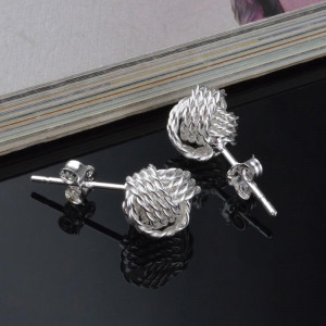 Knitted 925 Silver String Stud Earrings