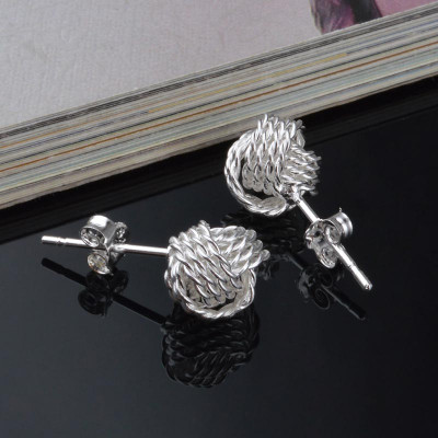Knitted 925 Silver String Stud Earrings