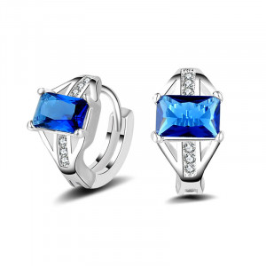 Classic 925 Silver Earrings With Large Blue Zircon Stones