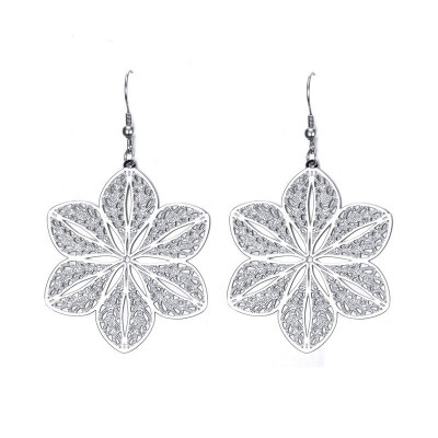 Large Flower Petal Shaped 925 Sterling Silver Earrings