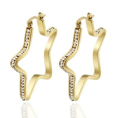 Golden Star Shaped Earrings With Side Edges Decoration