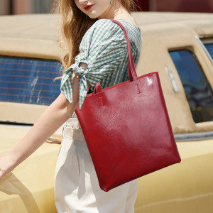 Solid Color Large Capacity Leather Tote Bag