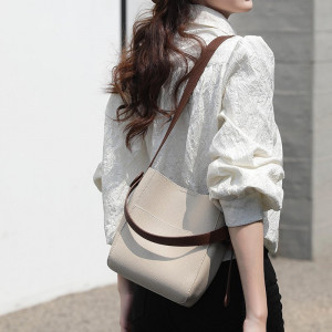 Minimal Design Leather Bucket Bag