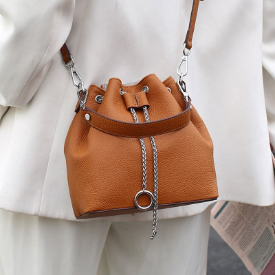 Women's Leather Bucket Bag With Rope Closure