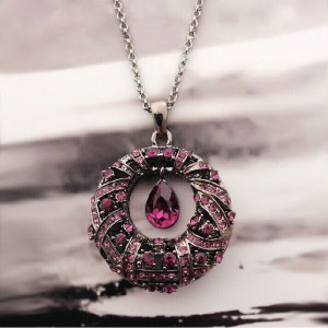 Purple Rhinestones Decorated Round Pendant