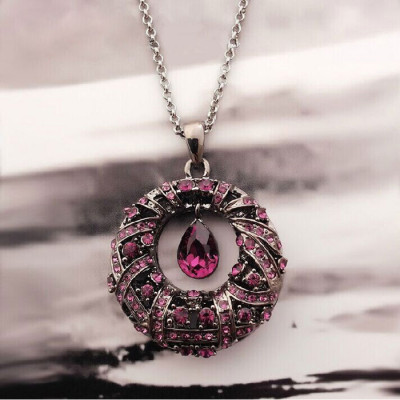 Purple Rhinestones Decorated Round Pendant