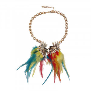Beautiful Colorful Feather and Rhinestone Necklace