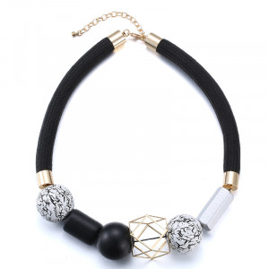 Black and White Wooden Ball Necklace