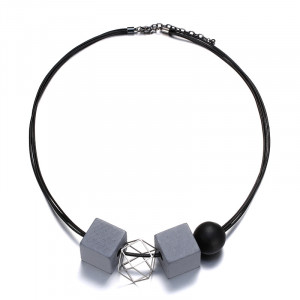 Wooden Cube and Ball Necklace