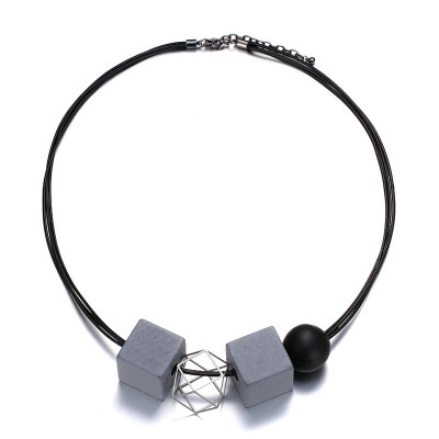 Wooden Cube and Ball Necklace