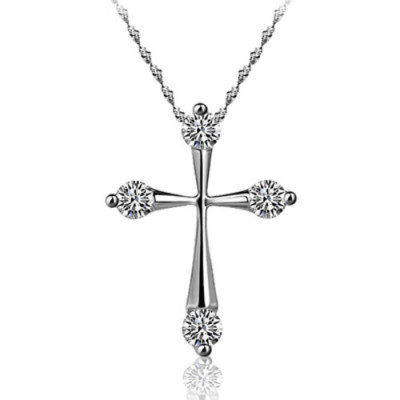 Beautiful 925 Silver Cross With Four Zircons