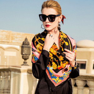 Scarf For Lady Black Black Mulberry silk Scarf PKHAW001