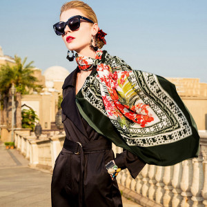Women Scarf Black Black Mulberry silk Scarf PKHAW005