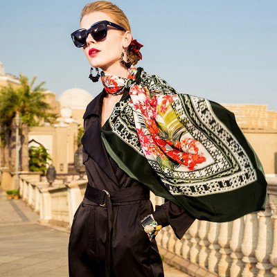 Women Scarf Black Black Mulberry silk Scarf PKHAW005