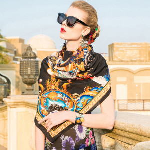 Women Scarf Black Black Mulberry silk Scarf PKHAW007