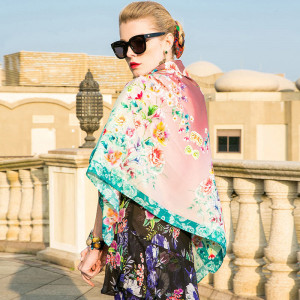 Women Scarf Pink flower Mulberry silk Scarf PKHAW008