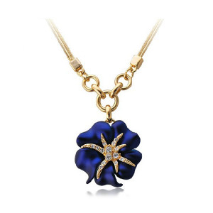 Blue Alloy Flower Pendant Necklace