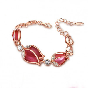 Tulips Shaped Red Rhinestone Chain Bracelet