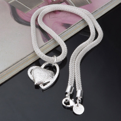 Heart Shaped Silver Pendant With Thick Silver Chain