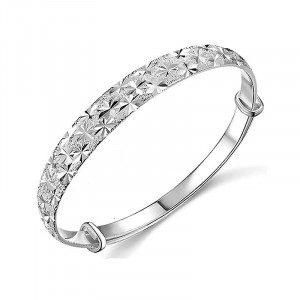 Outstanding Surface Stars Carving Sterling Silver Bracelet
