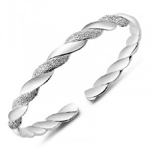 Frosted And Smooth Surface Sterling Silver Bracelet