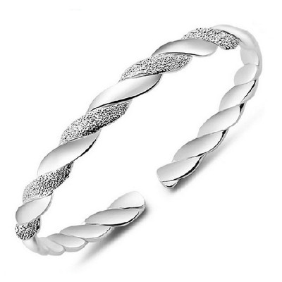 Frosted And Smooth Surface Sterling Silver Bracelet