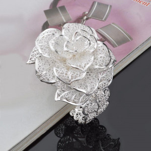 Large Rose Sterling Silver Bracelet