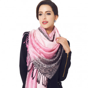 Beautiful Flower Print Cotton Scarf With Macrame